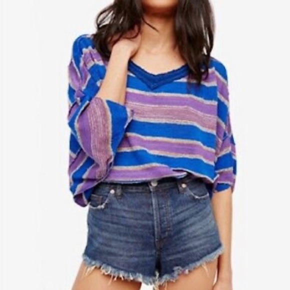 Free People Love Me Too Dolman Blue/Purple Striped Sweater Size S/P - Picture 6 of 9